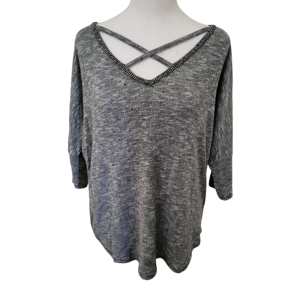 Juicy Couture Rhinestone Neckline Sweater Gray sz S